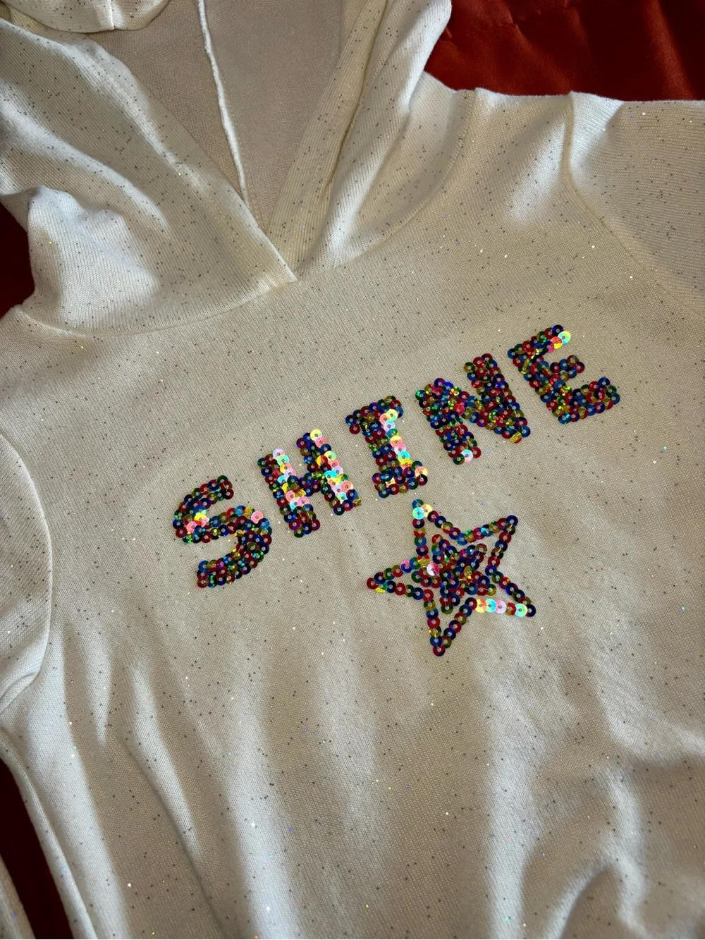 It's Our Time White Hooded Sweatshirt with Multicolor Sequin 'SHINE'